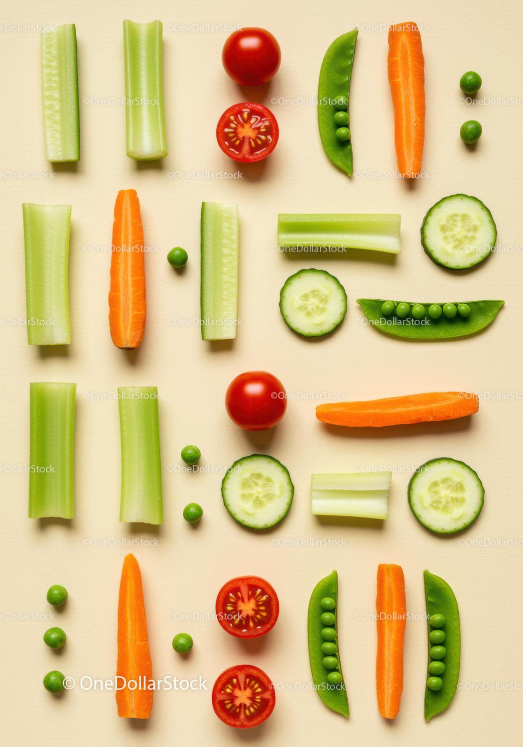 Colorful fresh vegetables arranged on beige background