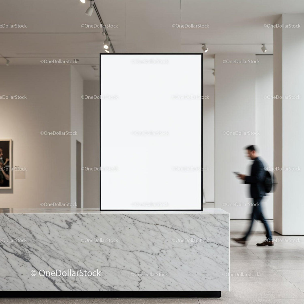 Blank Poster Display in Modern Art Gallery Interior JPG Mockup Image preview