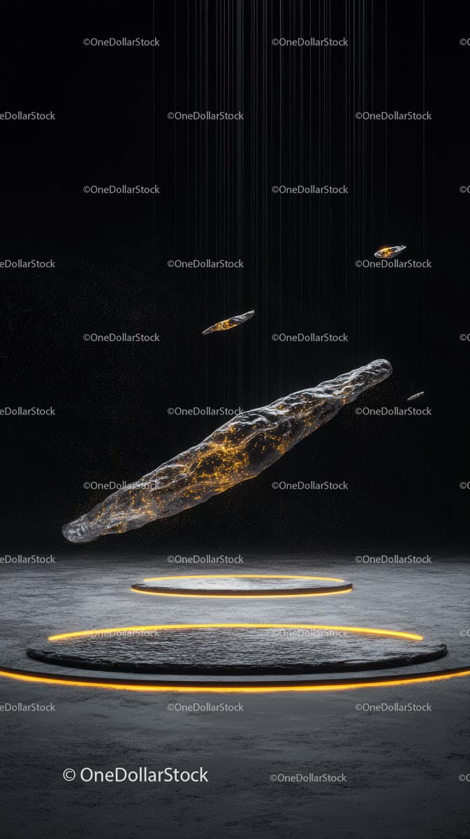 Futuristic Space Station with Floating Asteroids and Illuminated Structures