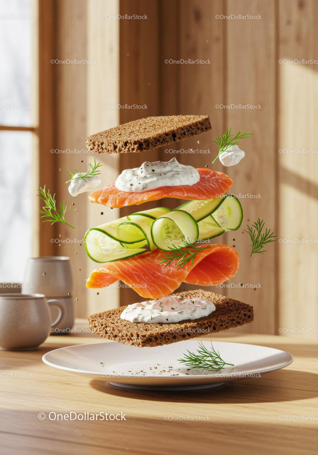 Deconstructed Smoked Salmon Sandwich with Fresh Dill