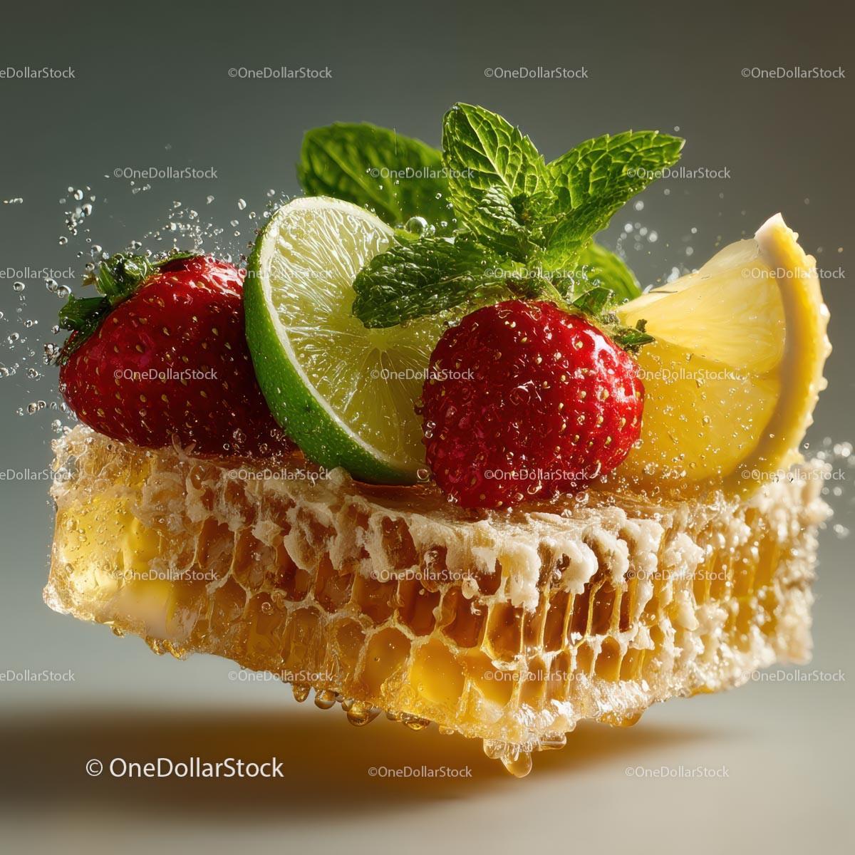 Fresh Honeycomb with Strawberries and Lime Garnish Stock Photo Bundle preview 22