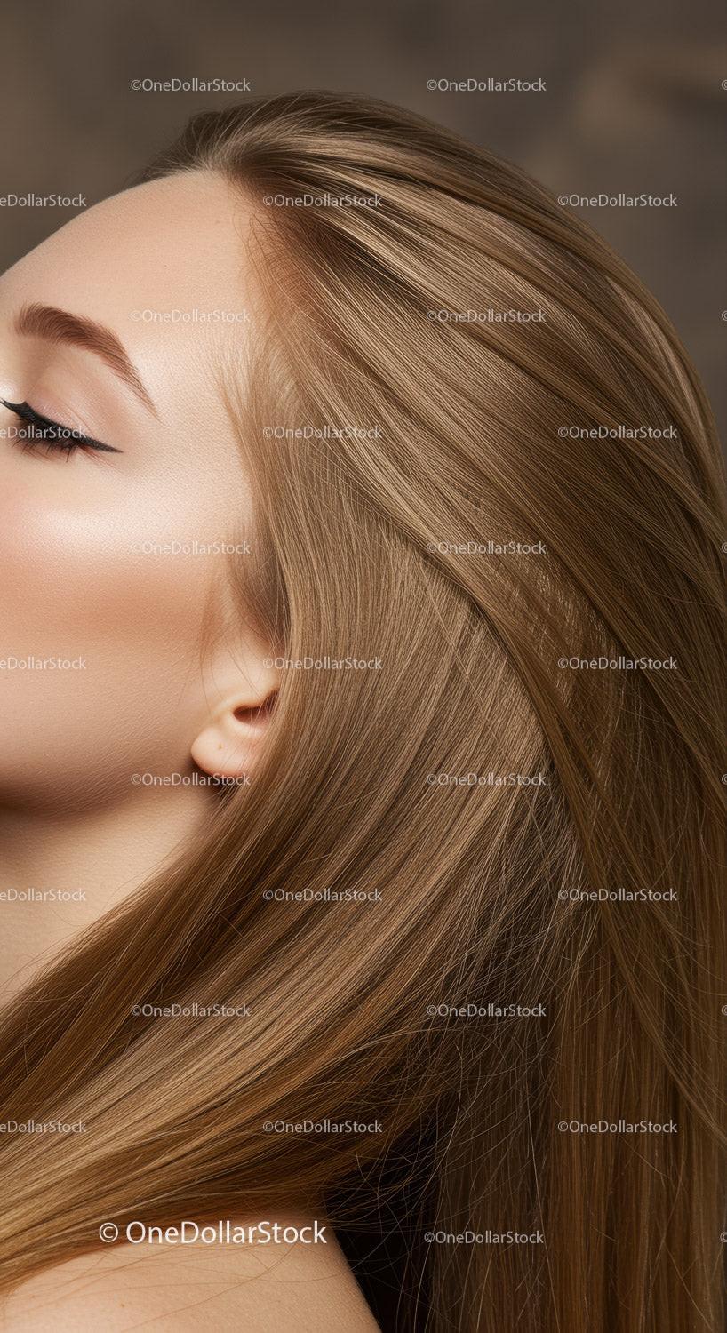 Close up of woman with smooth silky brown hair