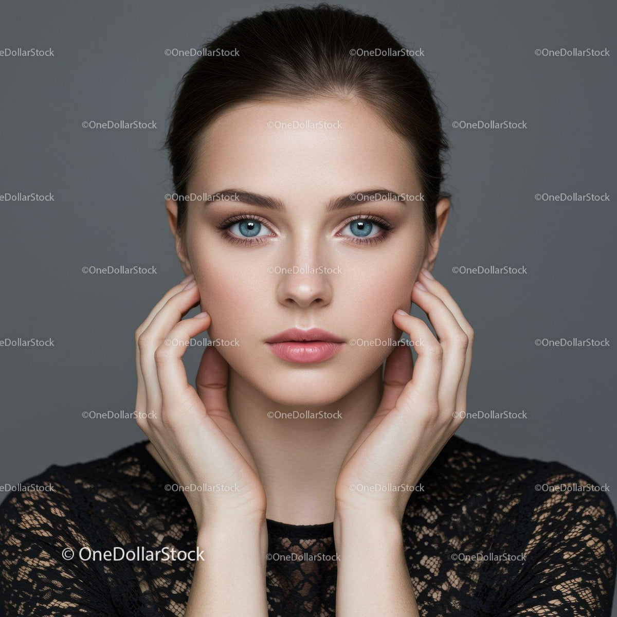 Close-Up Portrait of a Young Woman with Blue Eyes and Flawless Skin