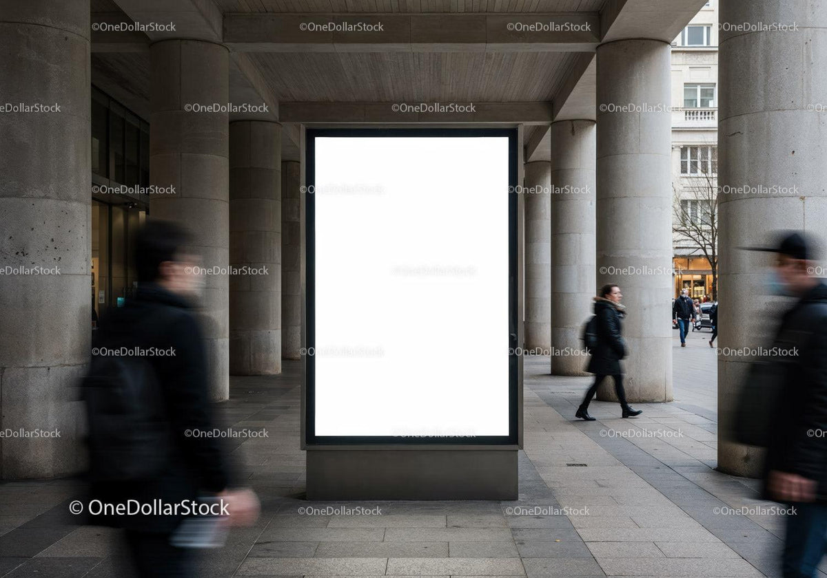 Blank Advertising Billboard in Urban Pedestrian Area JPG Mockup Image preview