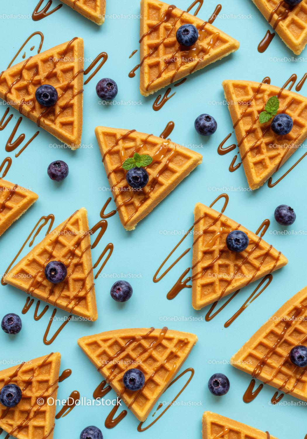 Triangle Waffles with Blueberries and Caramel Drizzle