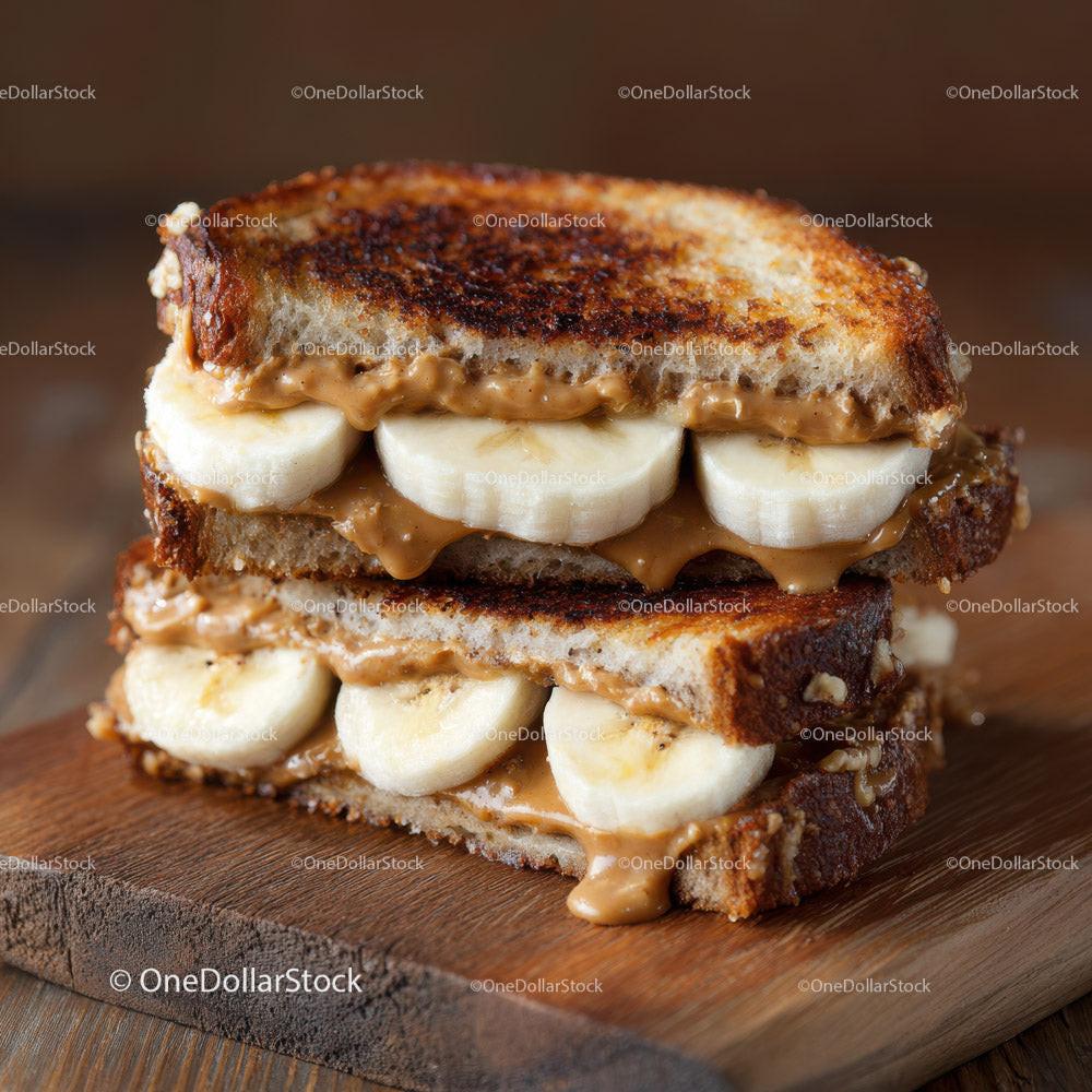 Banana and Peanut Butter Sandwich On Toasted Bread with Creamy Filling