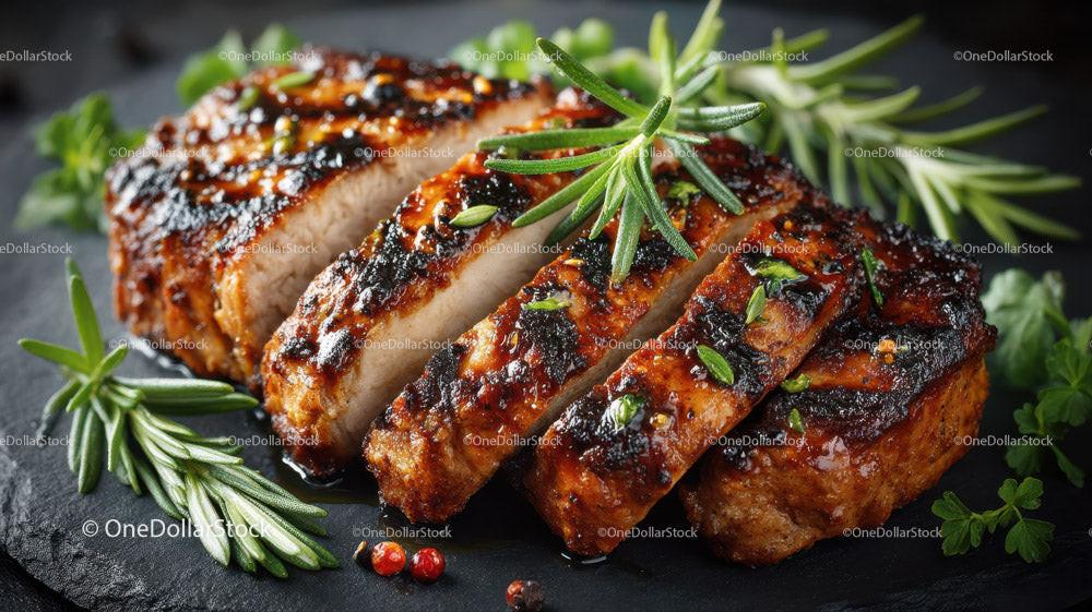 Grilled Beef Ribs with Fresh Green Herbs on Plate Stock Photo Bundle preview 23