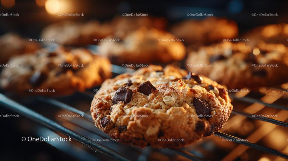 Freshly Baked Chocolate Chip Cookies on Cooling Rack Stock Photo Bundle preview 23