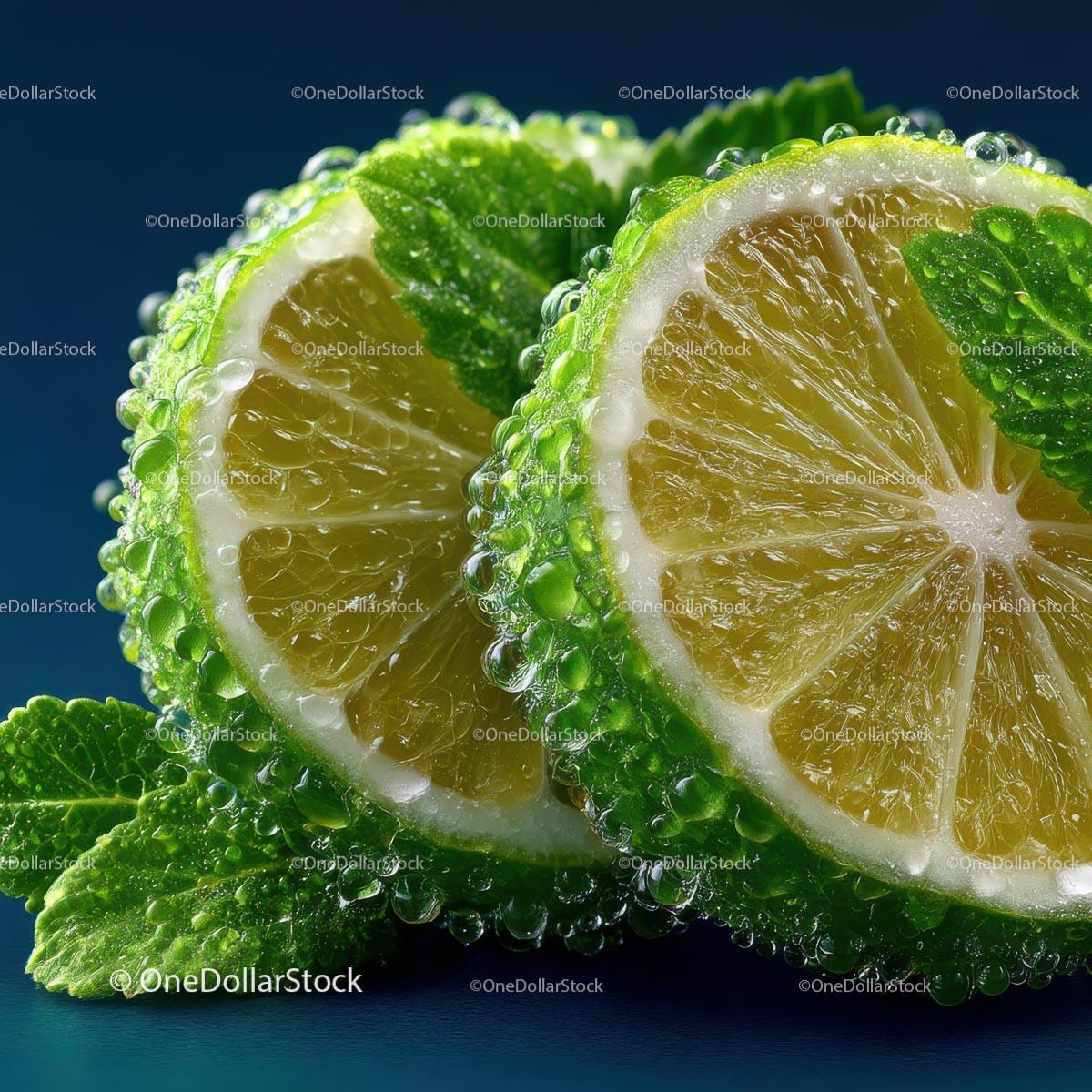 Close-Up of Fresh Lime with Mint Leaf and Water Droplets Stock Photo Bundle preview 25