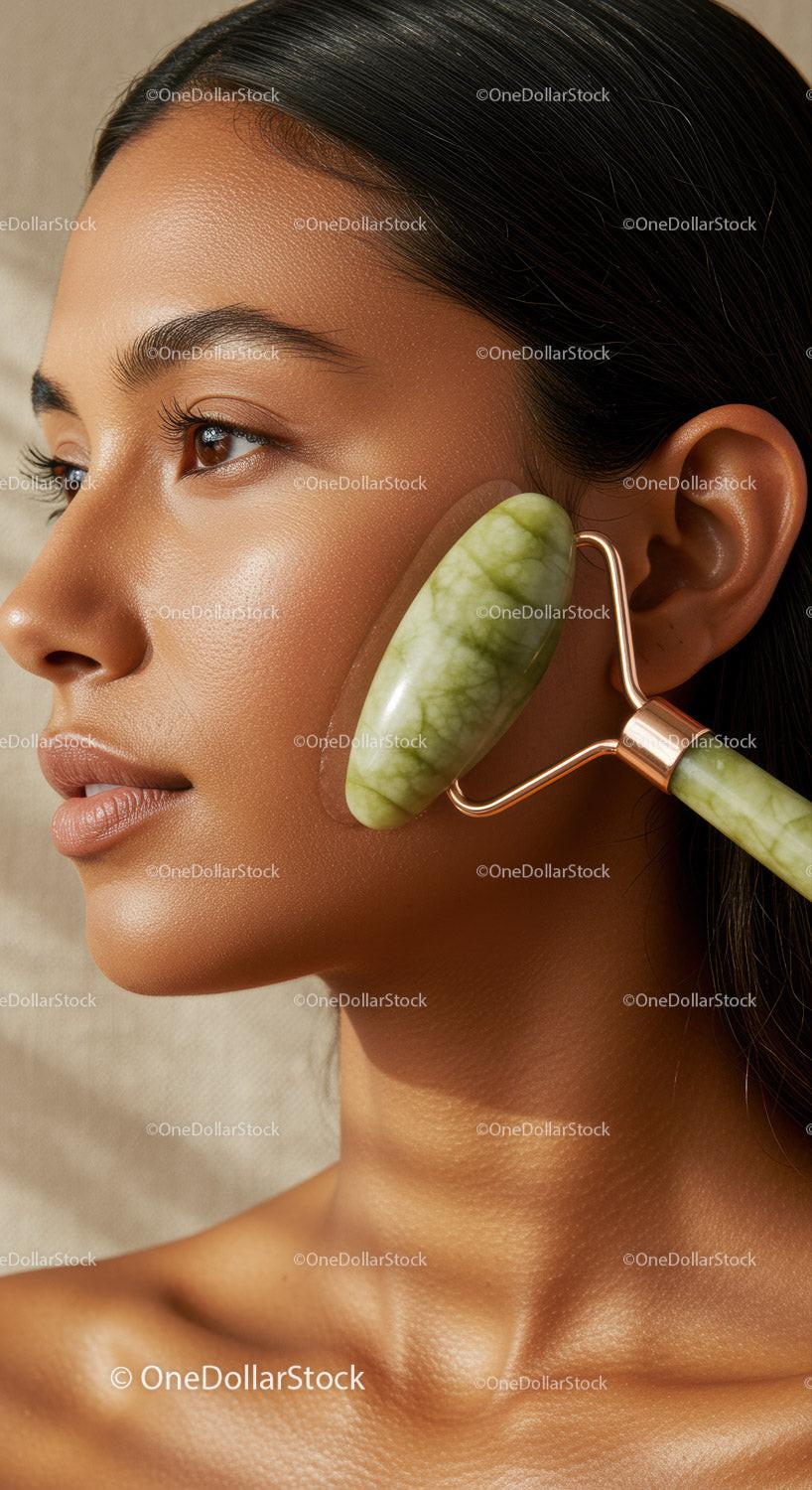 Woman Receiving Jade Roller Facial Massage for Glowing Skin