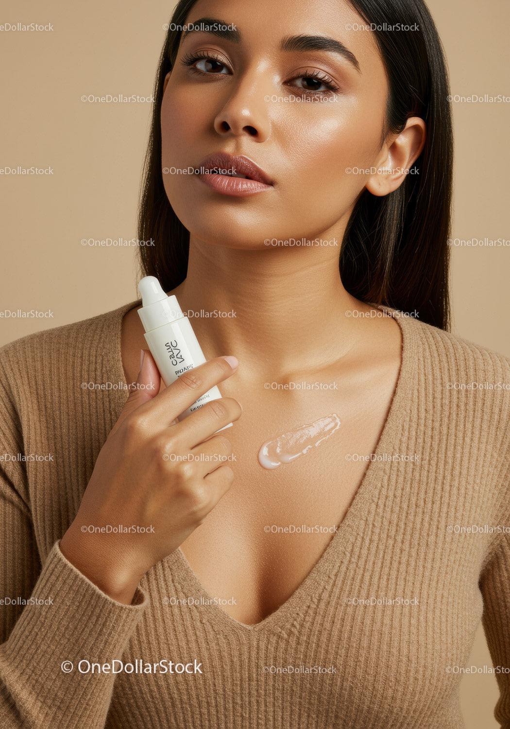 Elegant Woman Applying Facial Moisturizer For Glowing Skin