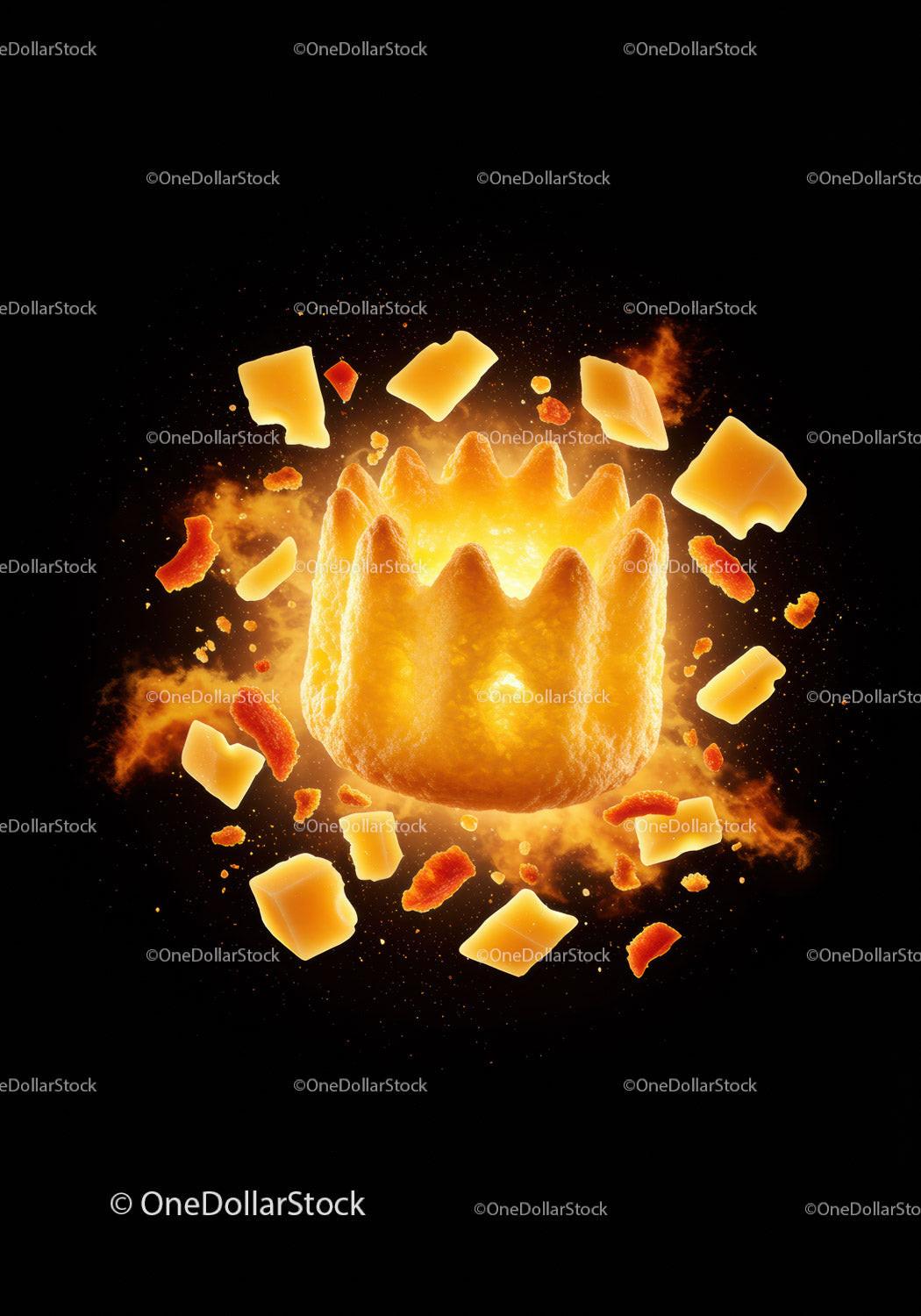 Golden crown-shaped chip surrounded by crunchy flakes