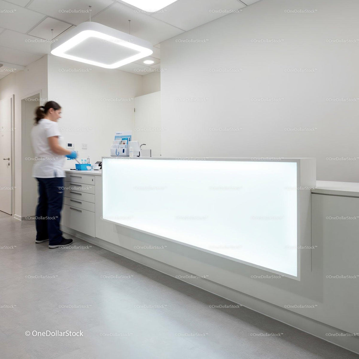 Medical professional preparing supplies in clean clinic JPG Mockup Image preview