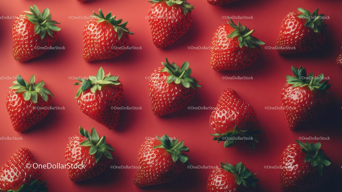Fresh Ripe Strawberries on Vibrant Red Background for Advertising