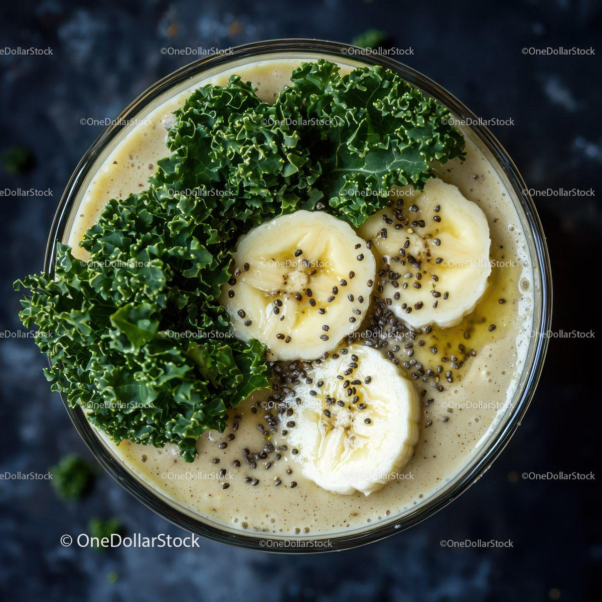 Healthy Kale and Banana Smoothie with Chia Seeds in Glass
