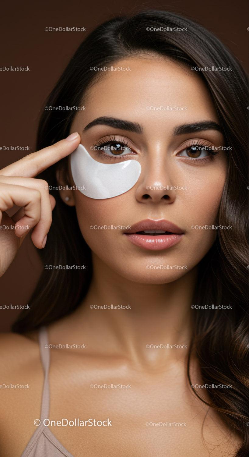 Close-up of Beautiful Woman with Eye Patch for Skincare Routine