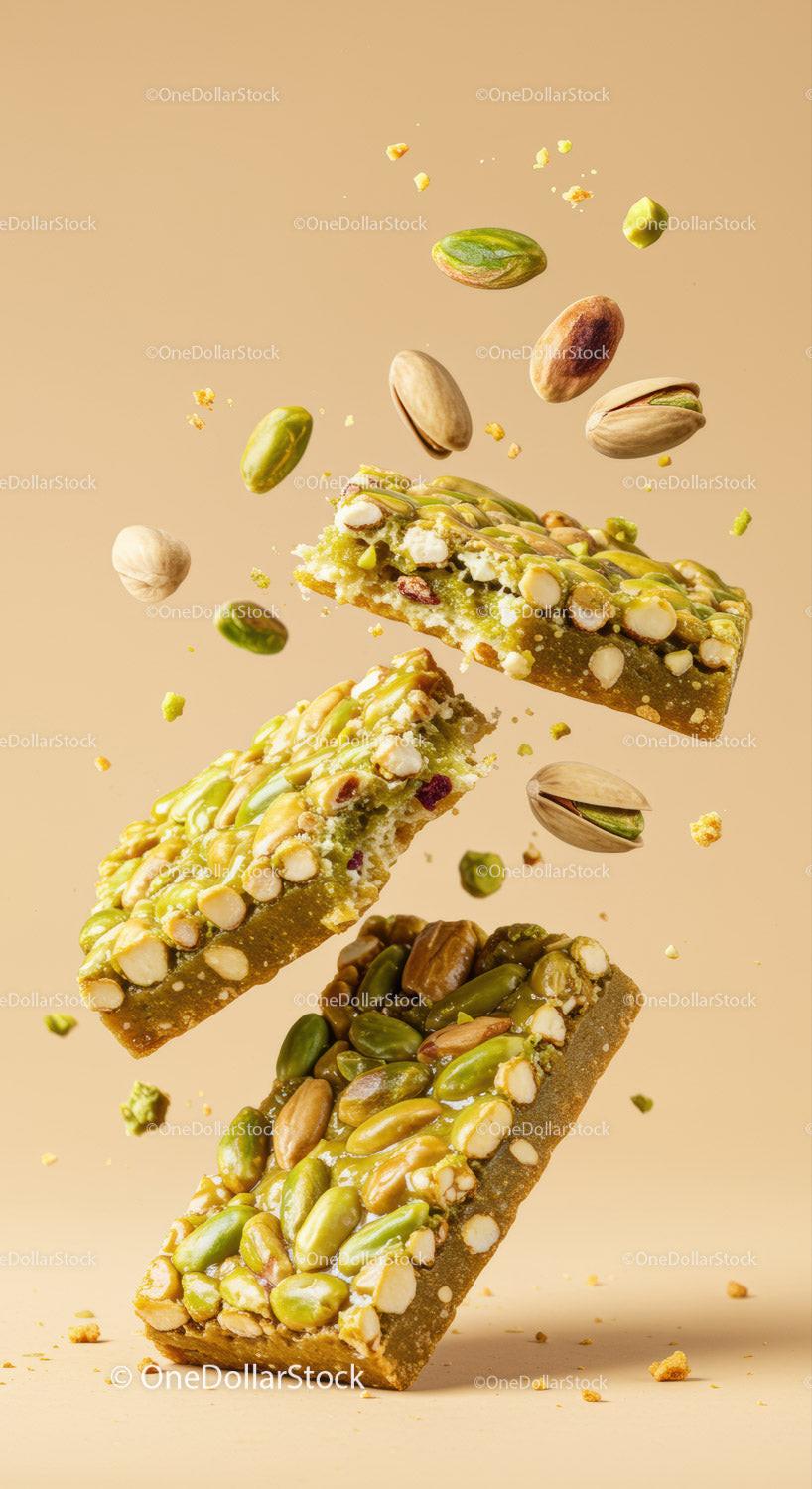 Pistachio Nut Bars with Scattered Seeds and Crumbs