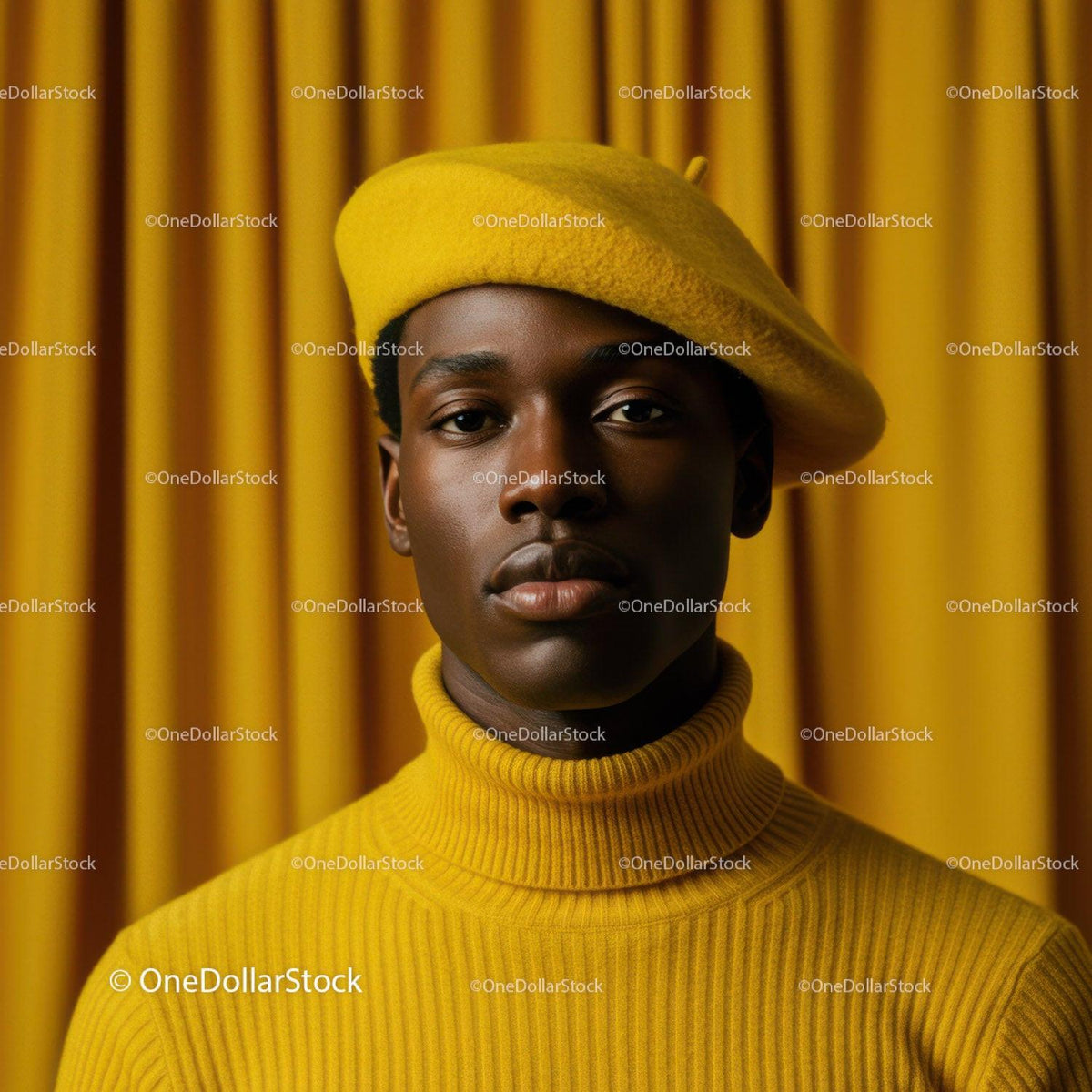 Fashion portrait of confident man in yellow beret