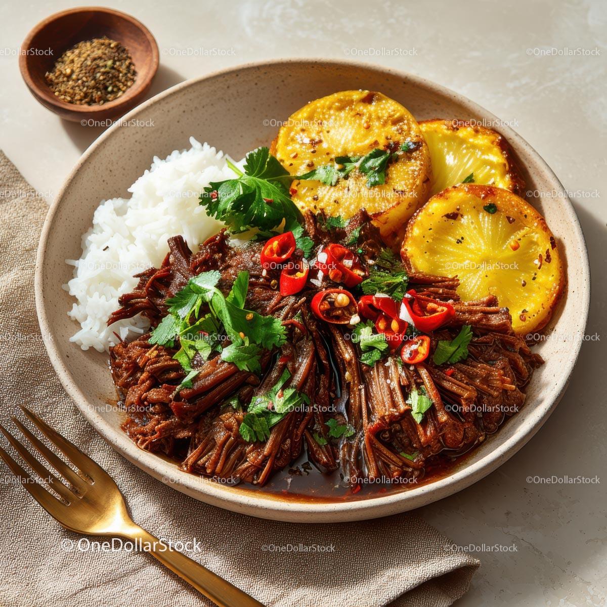 Savory Asian Dish with Rice, Vegetables, and Grilled Plantains Stock Photo Bundle preview 15