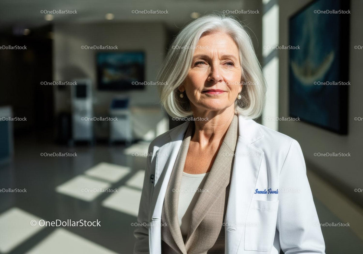 Senior Female Doctor in White Coat Providing Healthcare in Clinic