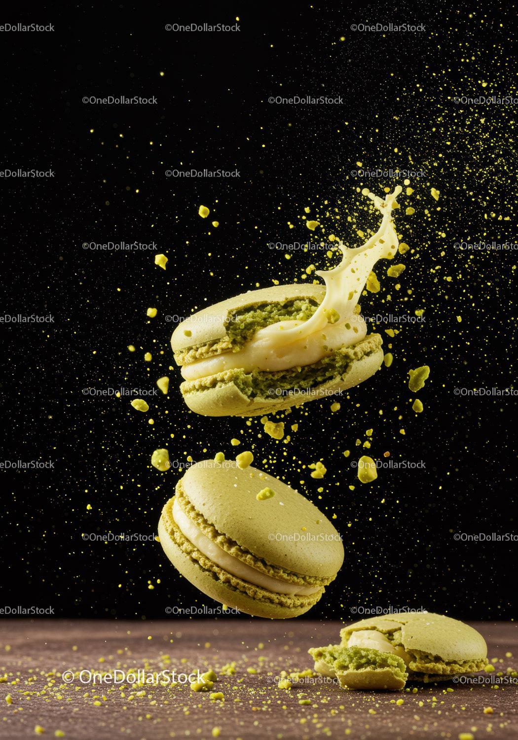 Green Pistachio Macarons with Splash of Cream Filling