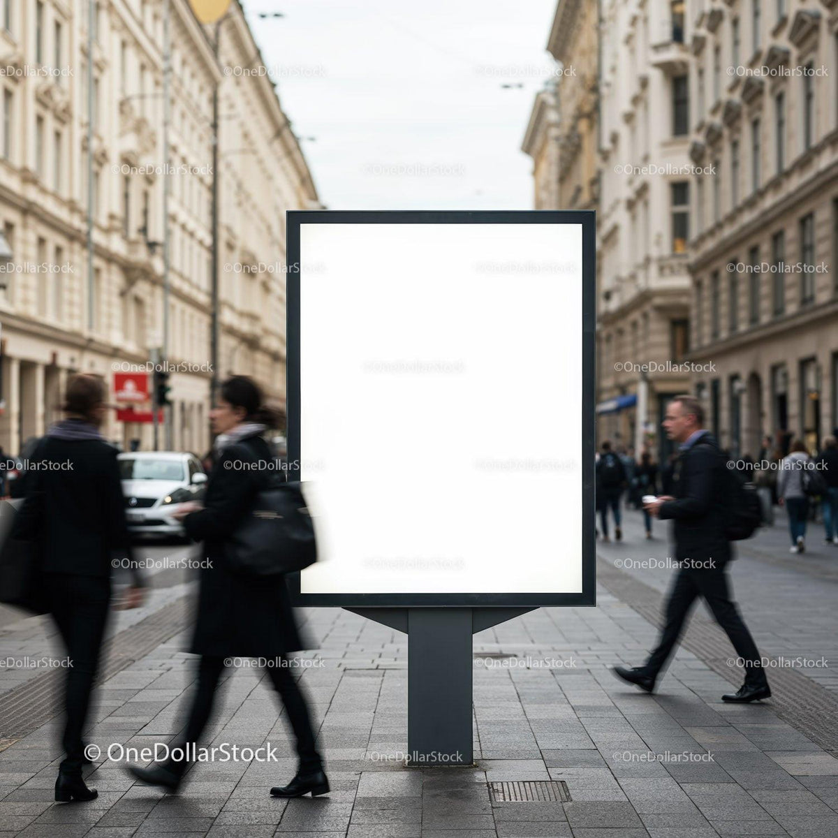 Blank Urban Advertising Billboard on Busy City Street JPG Mockup Image preview