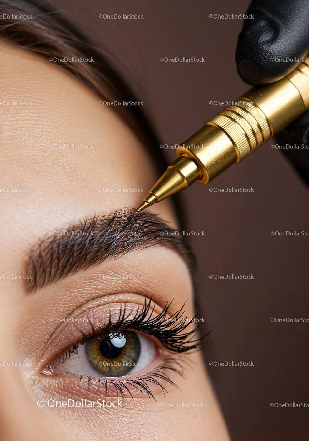 Close-up of Woman Receiving Eyebrow Tattooing in Beauty Salon