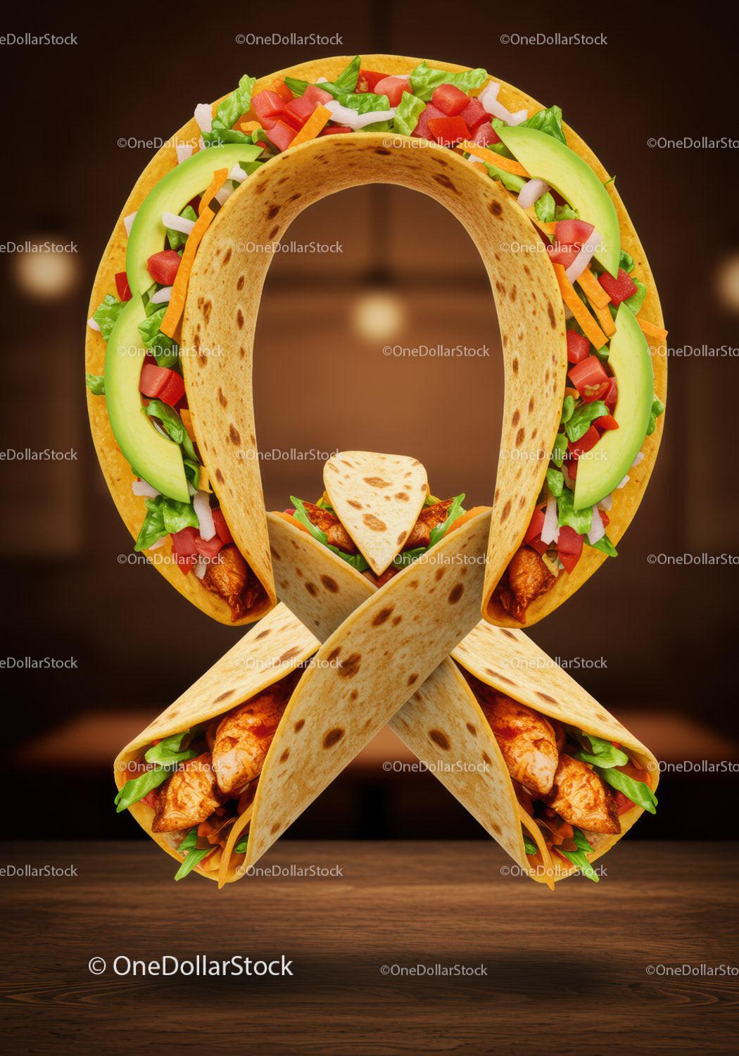Creative ribbon shape made of tacos with fresh ingredients