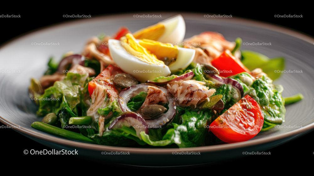 Fresh Chicken Salad with Cherry Tomatoes and Boiled Egg Stock Photo Bundle preview 13