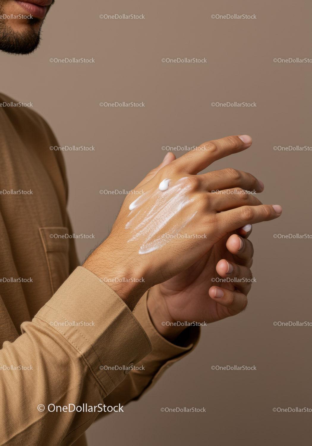 Close-up of Hands Applying Body Lotion for Skin Care and Moisturization