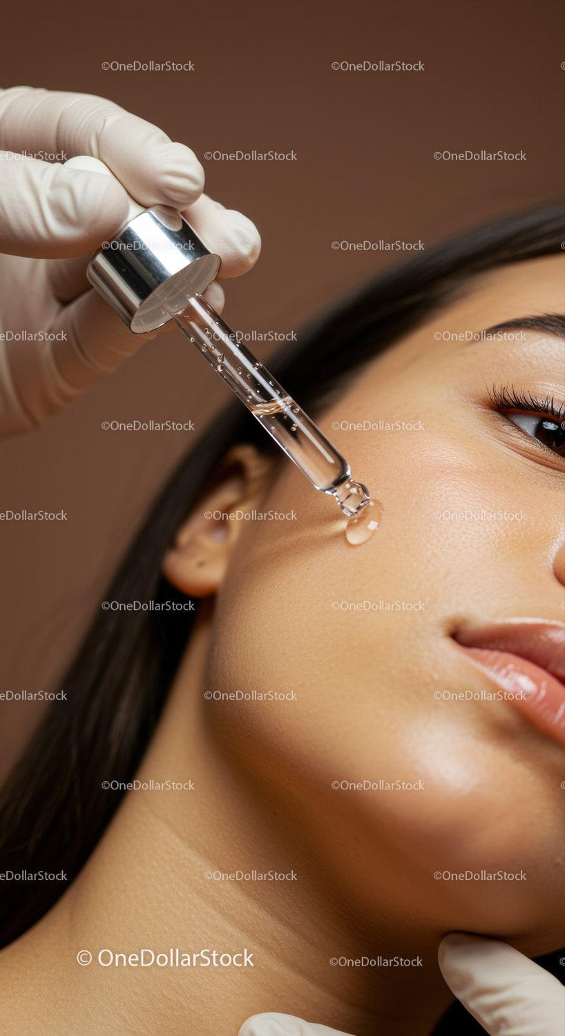 Close-up of Serum Application on Female Face During Skincare Routine