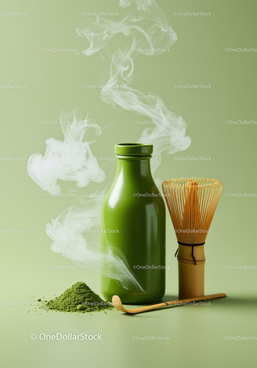 Traditional Matcha Tea Set with Powder and Bamboo Whisk