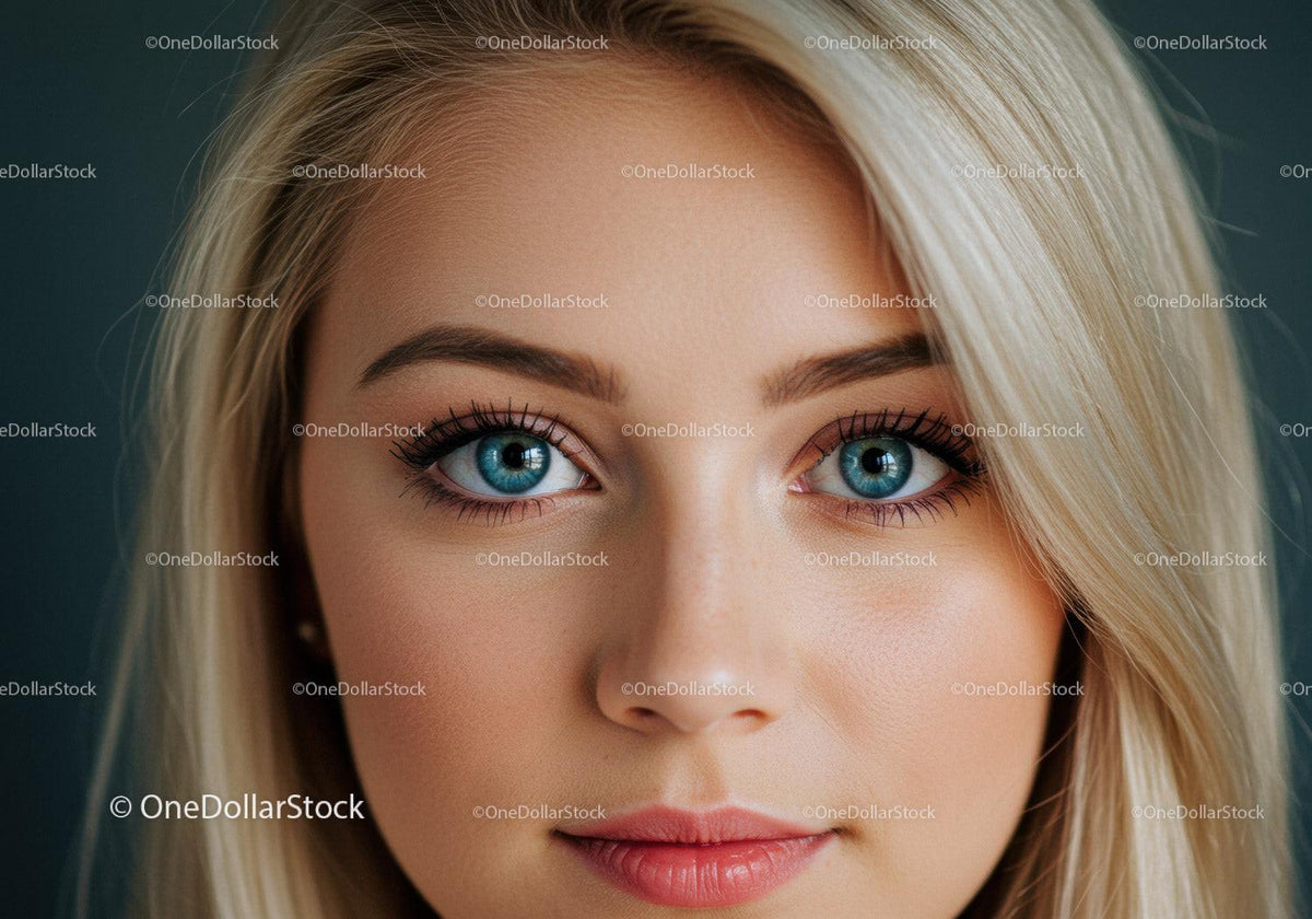 Close-up portrait of young woman with blue eyes