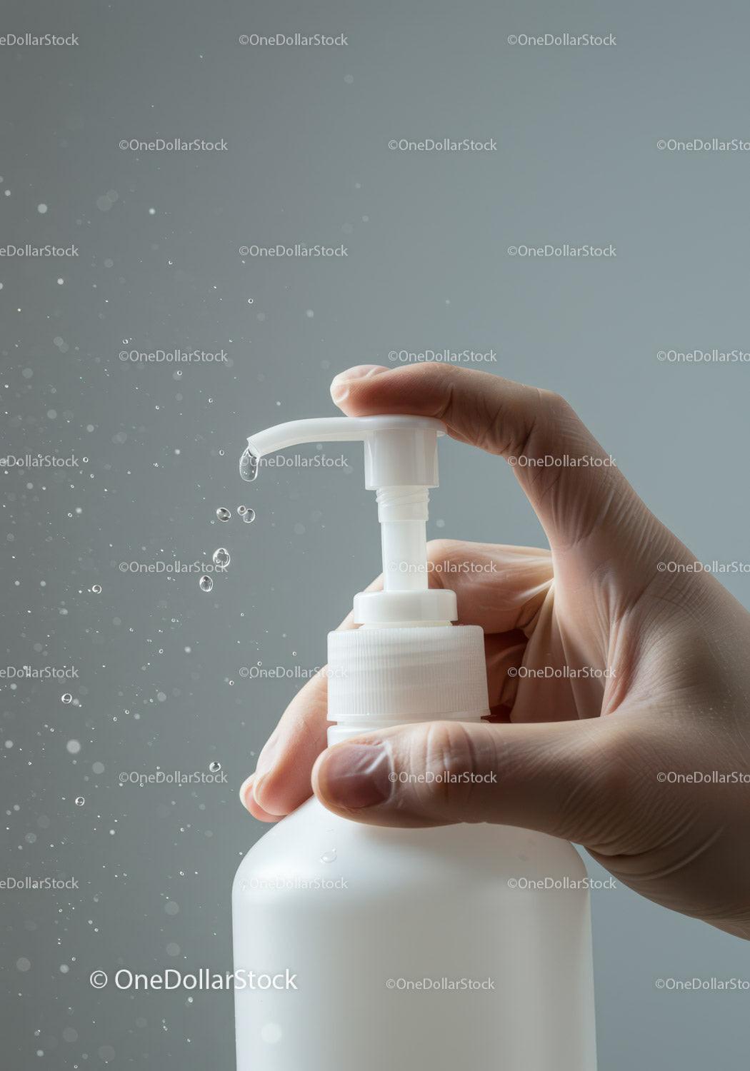 Close-up of Hand Pressing Soap Dispenser for Hygiene and Skin Care JPG Mockup Image preview