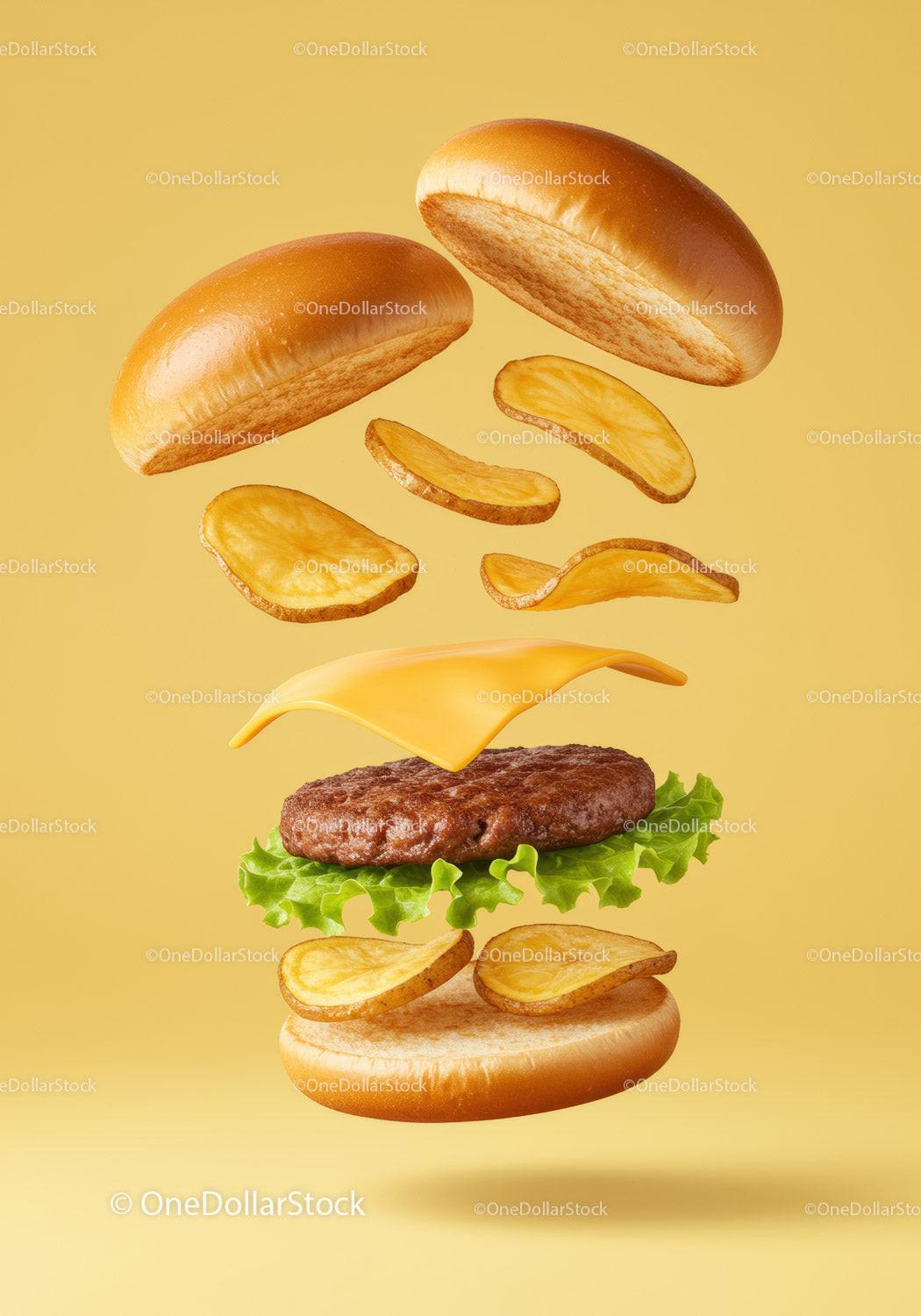 Deconstructed Cheeseburger with Potato Chips Floating