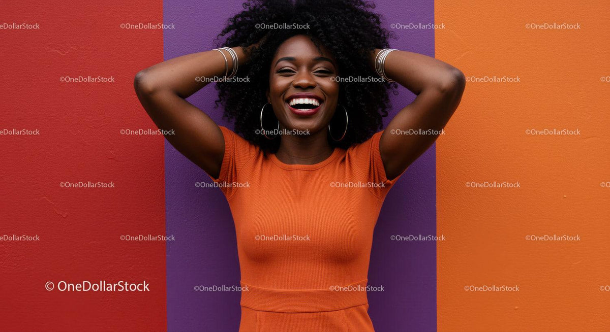 Vibrant Portrait of Smiling African American Woman in Colorful Studio Setting