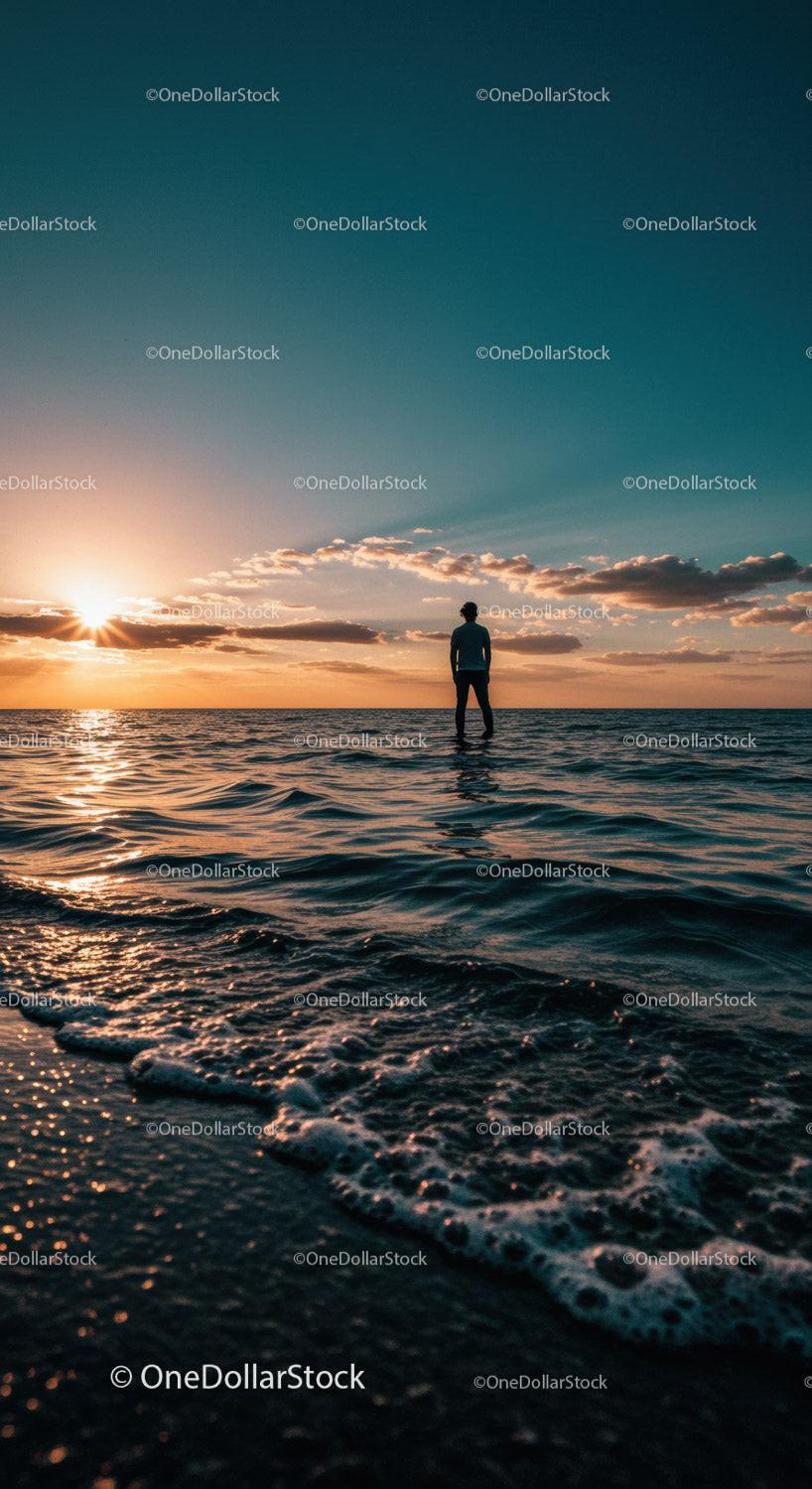 Silhouette of person watching serene ocean sunset