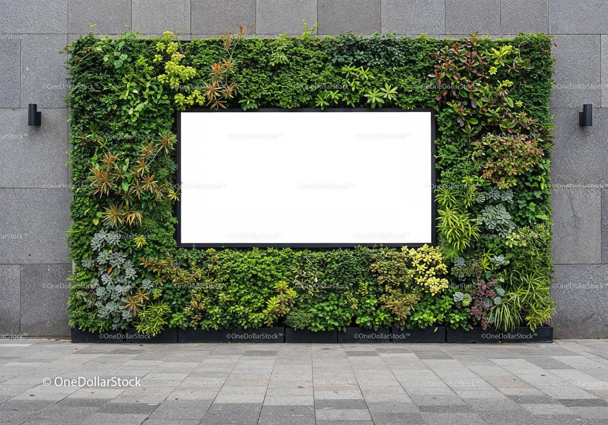 Urban vertical garden with blank advertising space JPG Mockup Image preview