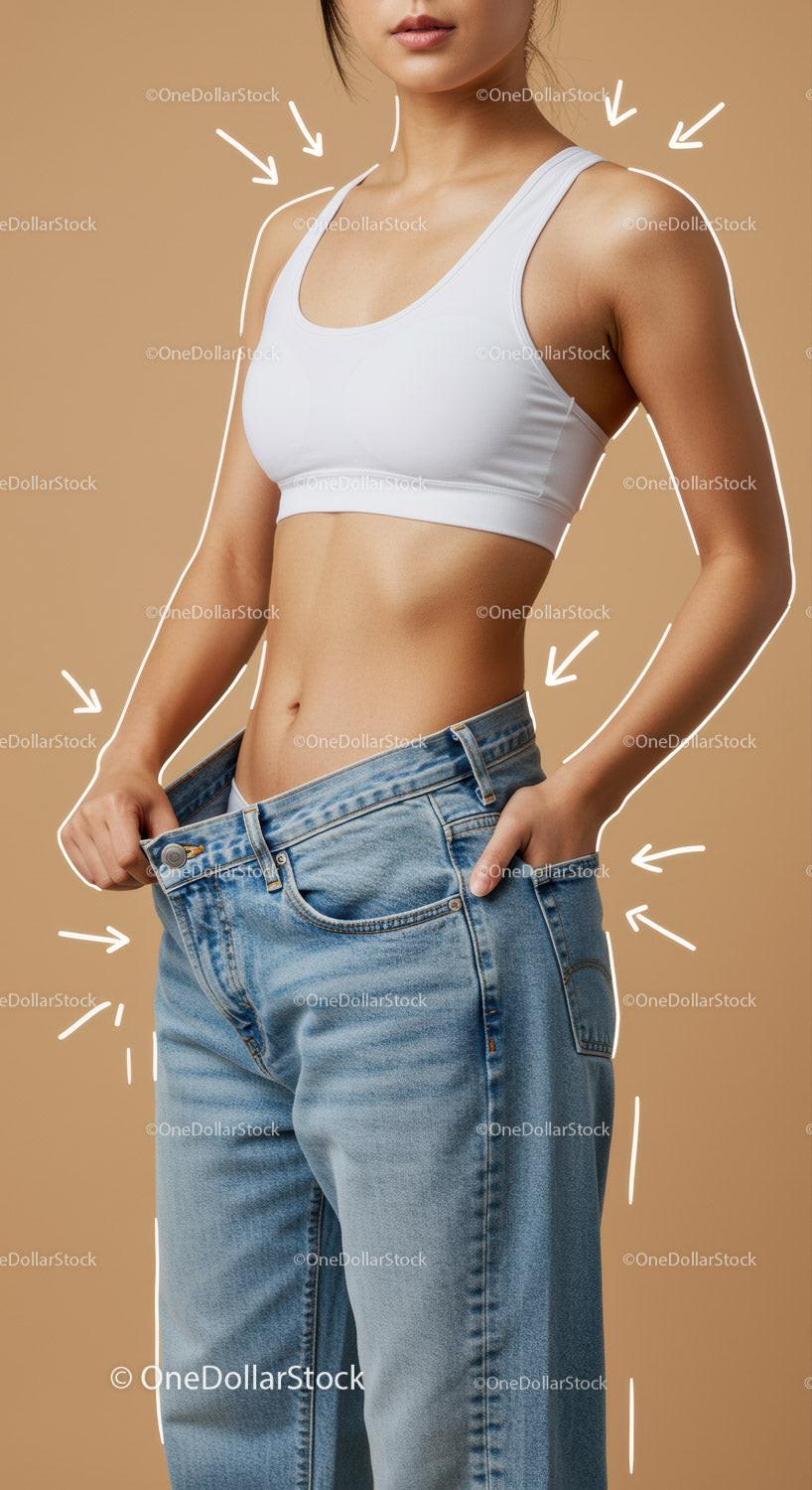 Stylish Woman with Loose Jeans and Casual Top Expressing Confidence