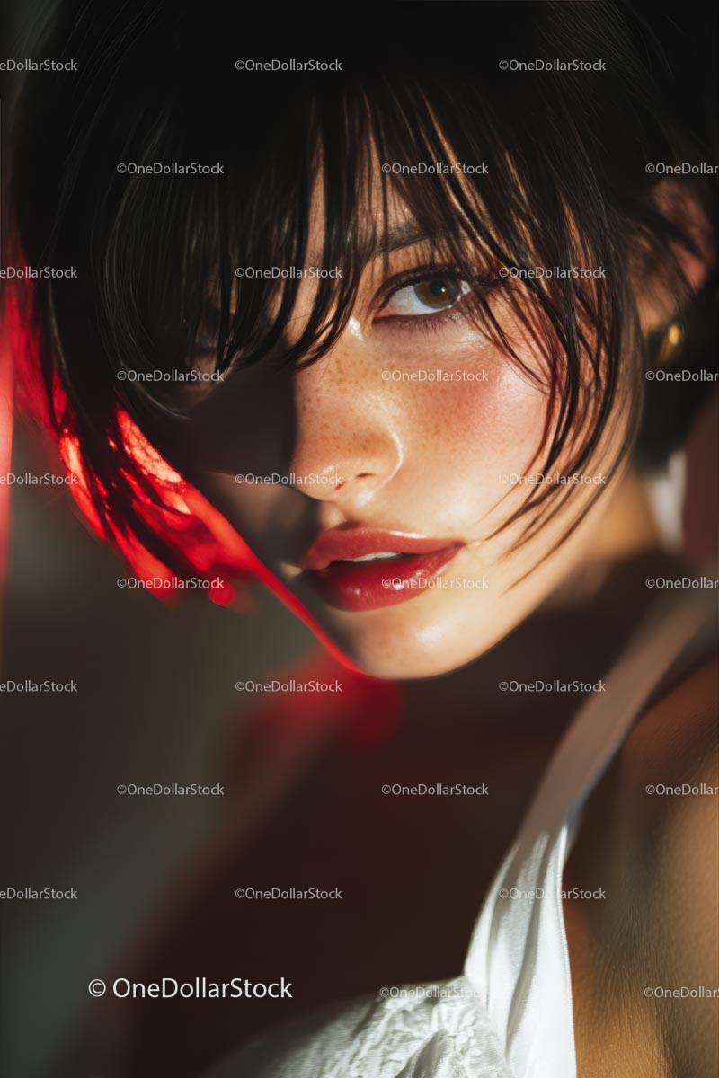 stock photo bundle made with Dramatic Close-Up of a Beautiful Woman with Intense Expression Stock Photo Bundle