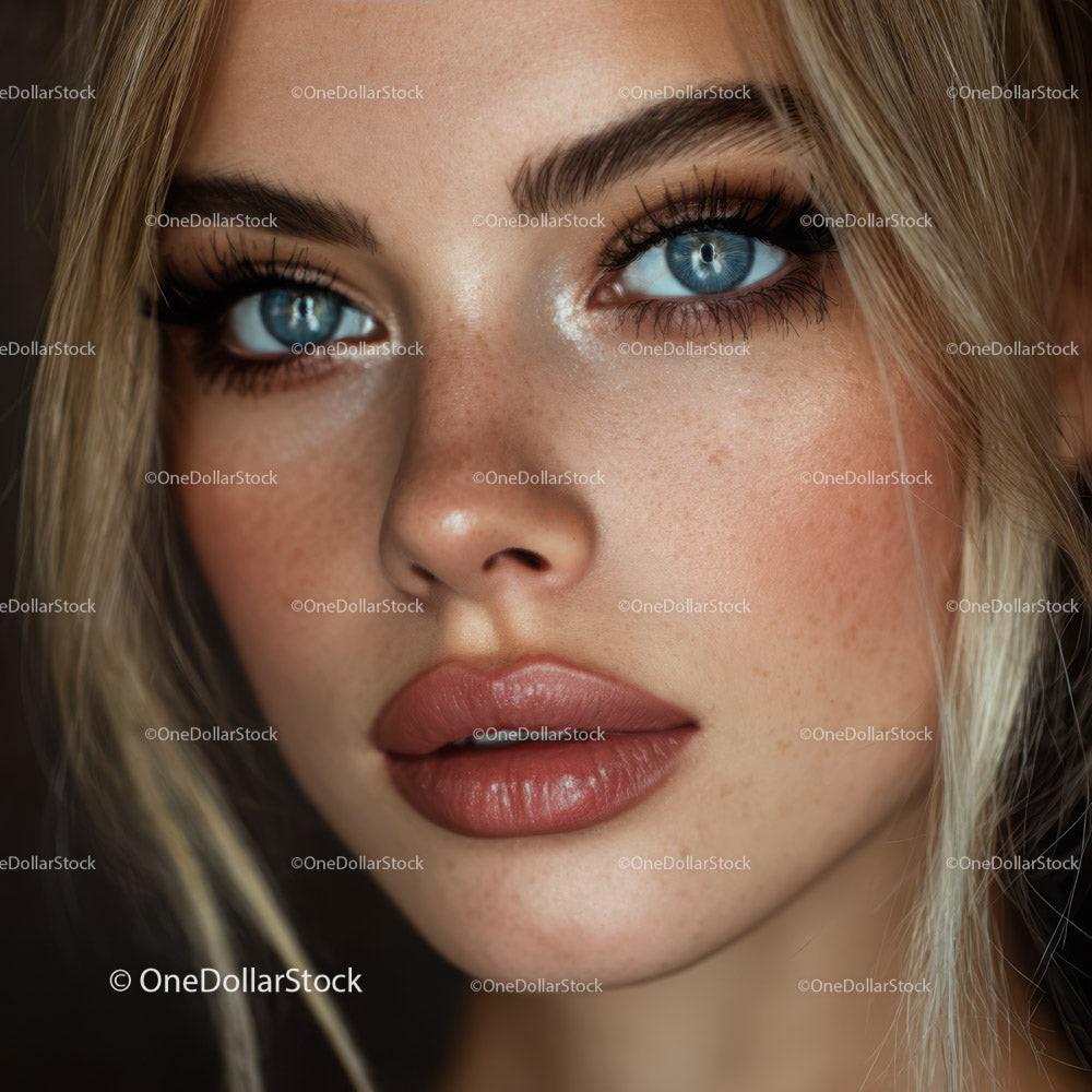 Close-Up of Beautiful Woman with Blue Eyes and Makeup