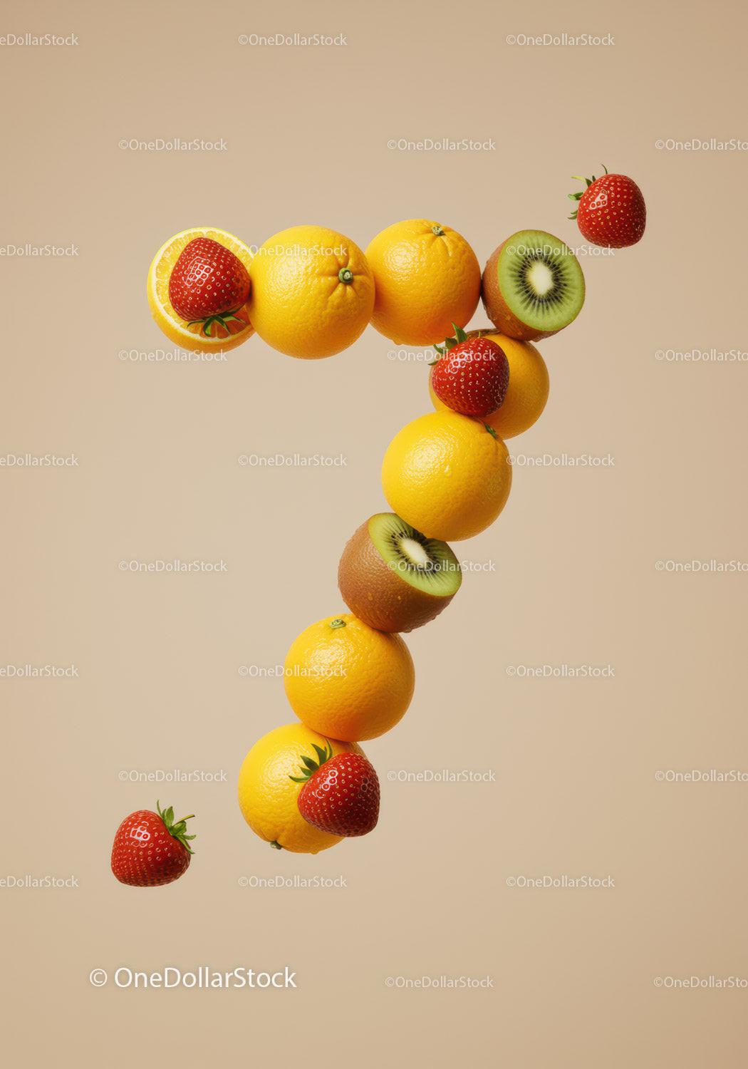 Number seven made of fresh vibrant fruits