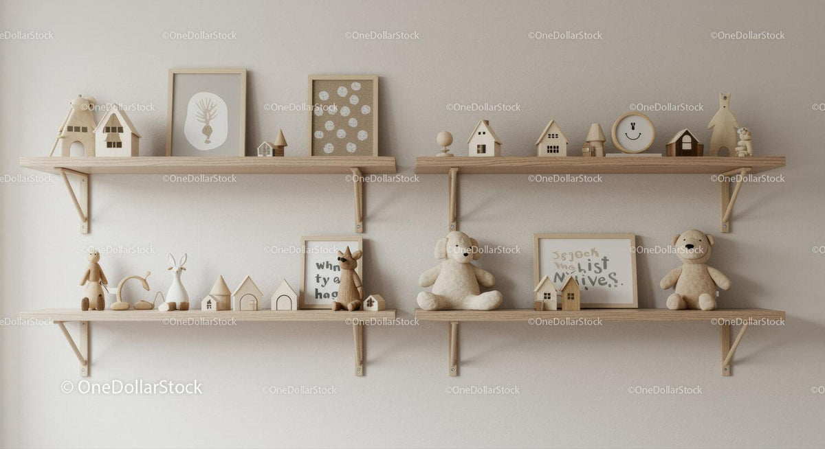 Wooden Toy Collection with Plush Teddy Bear and Miniature Houses