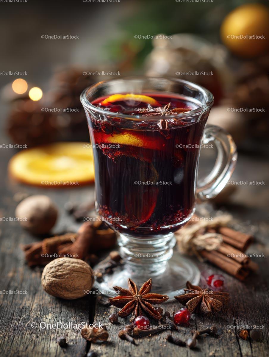 Cozy Mulled Wine with Spices and Citrus Garnish Stock Photo Bundle preview