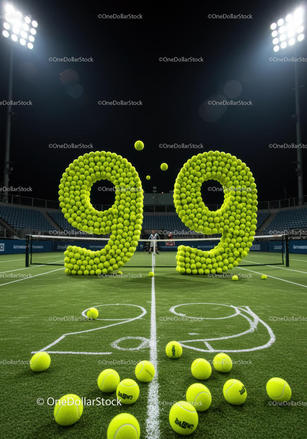 Tennis Court with Creative Number Ninety Nine Formed by Balls