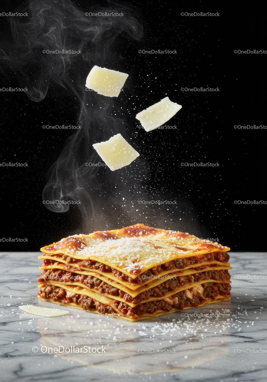 Freshly Served Layered Lasagna with Melting Cheese