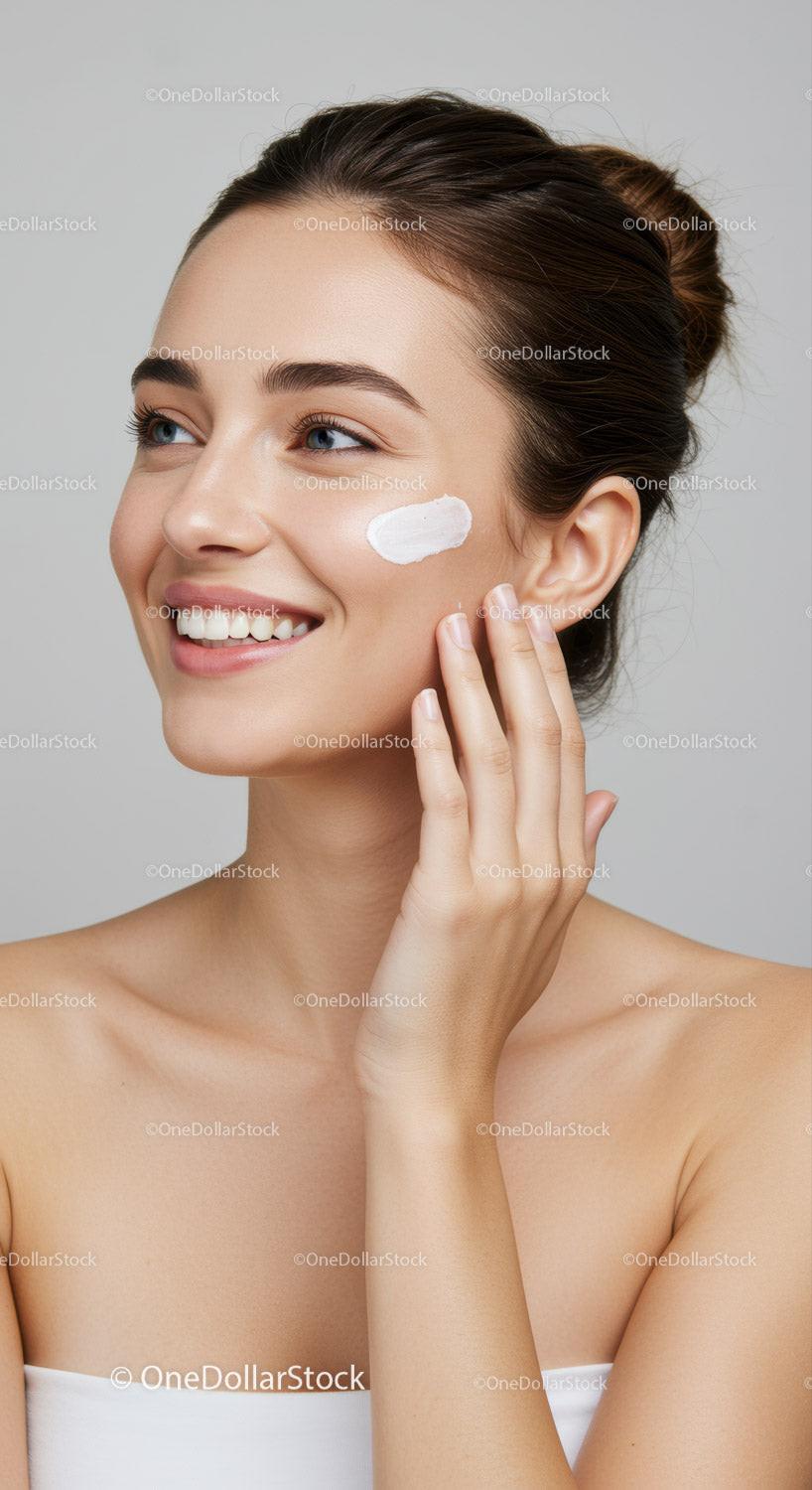 Young Woman Applying Skincare Cream for Healthy Radiant Skin