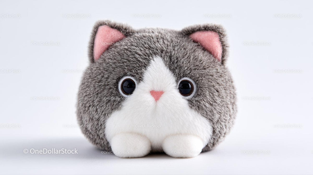 Cute Plush Cat Toy in Soft Brown and White with Black Details Stock Photo Bundle preview 8