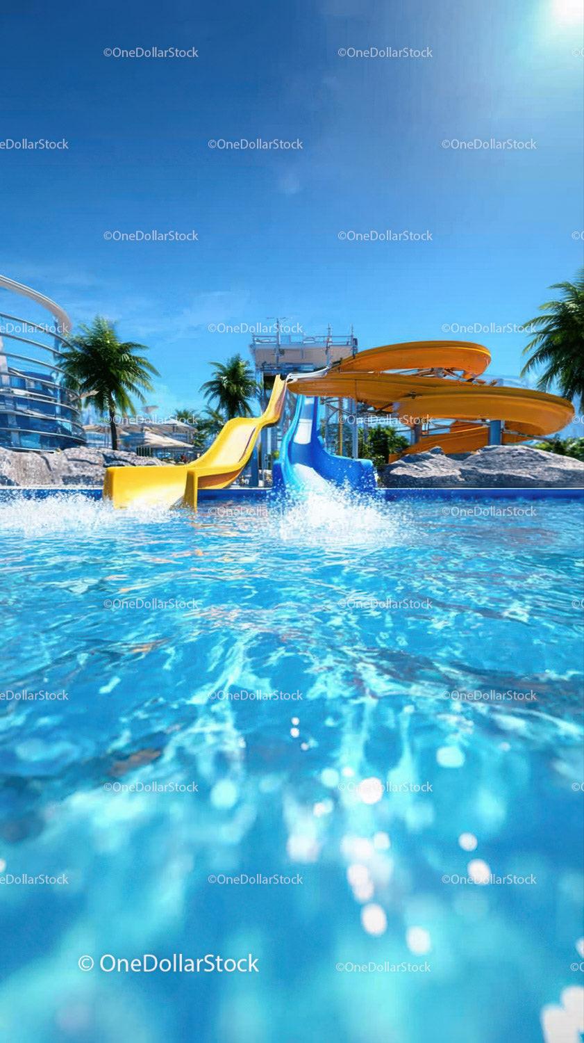 Colorful Water Slides in a Vibrant Water Park for Summer Fun