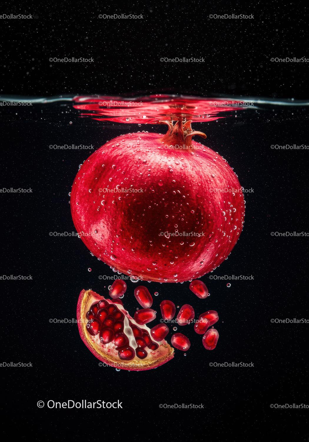 Fresh pomegranate and seeds submerged in water